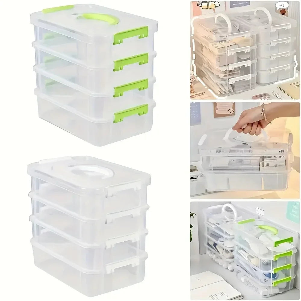 4-Layer Transparent Partitioned Drawer Storage Box | Portable