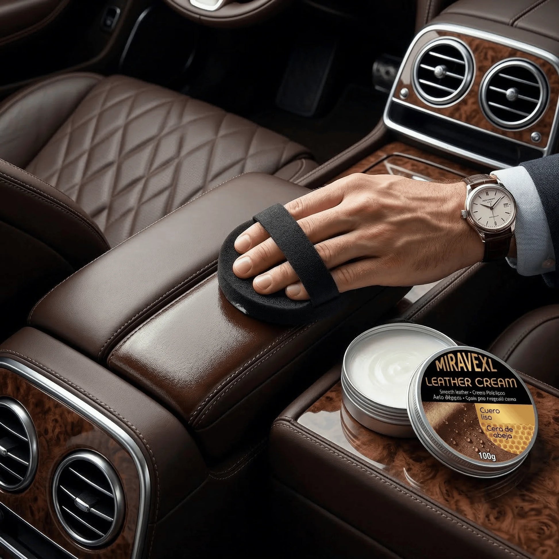 MIRAVEXL Leather Cream Conditioner 100g with Sponge Applicator Auto Car Seat Sofa Restorer Beeswax Polish Leather Care Balm Peaceful Pleasures Health and Wellness