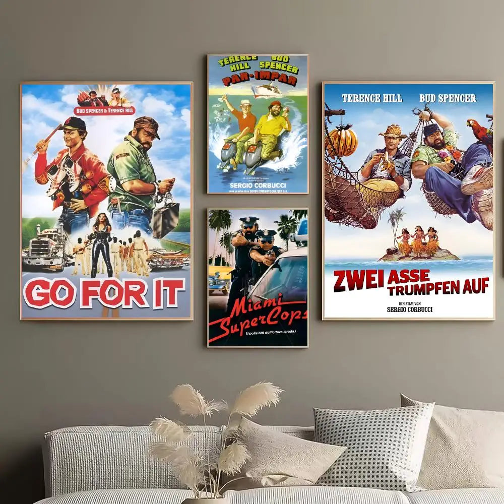 Terence Hill & Bud Spencer HD Wall Poster | Self-Adhesive PVC Art Wall Art Poster Peaceful Pleasures Health and Wellness
