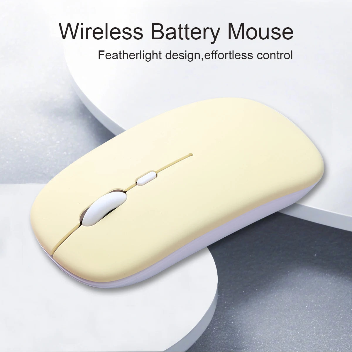 Wireless Bluetooth-compatible Mouse For iPad Samsung Huawei Android Windows Tablet Battery Mouse For Laptop Notebook Computer Peaceful Pleasures Health and Wellness Matte-Yellow