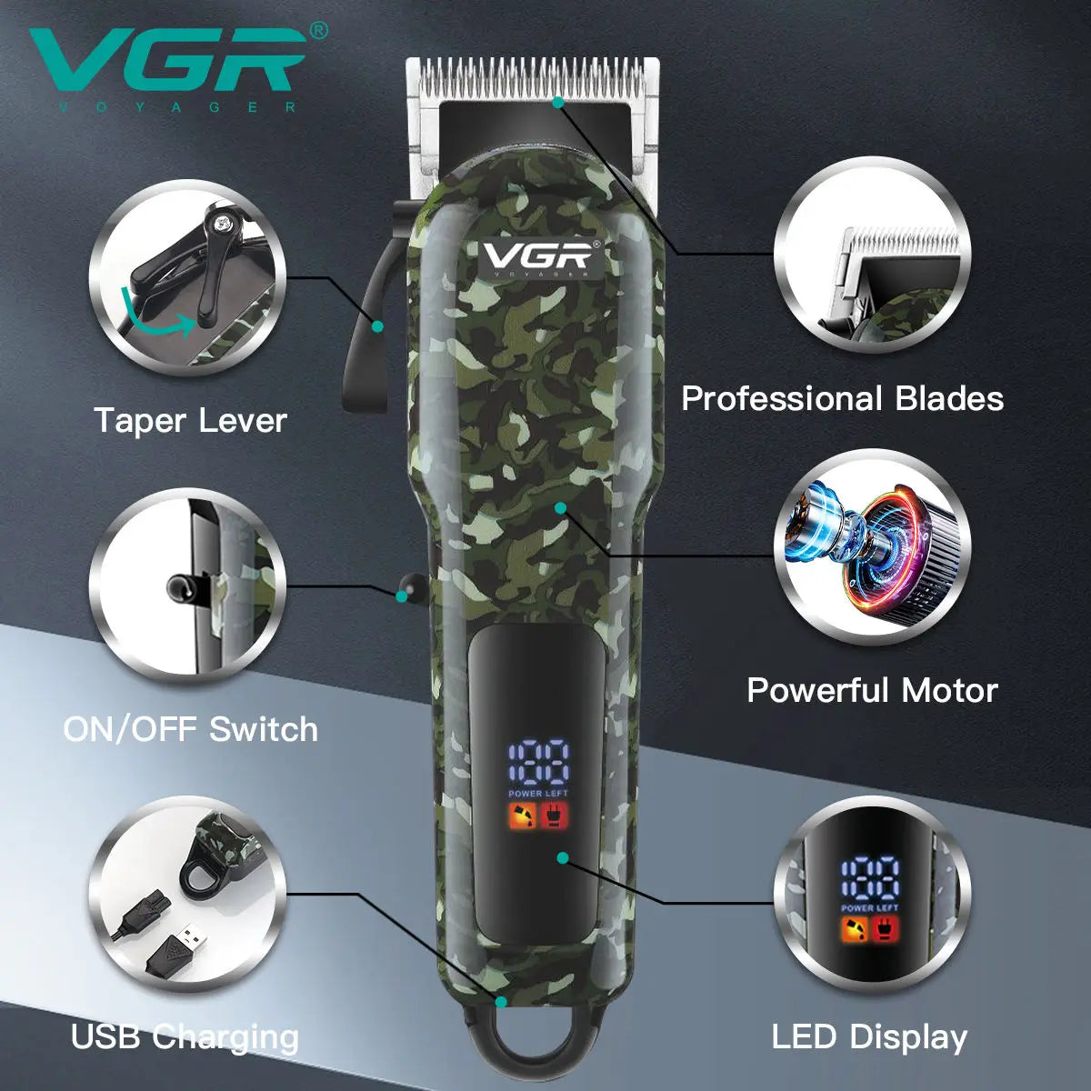 VGR V-665 sharping blade hair cut machine professional electric trimmer rechargeable cordless hair clipper for men Peaceful Pleasures Health and Wellness