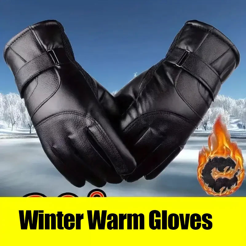 1 Pair Winter Cycling Leather Motorcycle Cotton Gloves Black Thick Velvet Cold Resistant And Windproof Cycling Cotton Gloves Peaceful Pleasures Health and Wellness