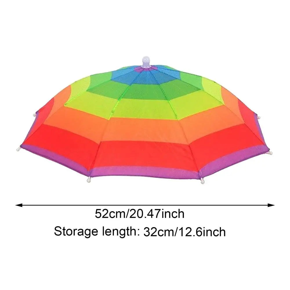 Foldable Head Umbrella Hat Portable Foldable Rain Umbrella Hat Outdoor Fishing Sunshade Hat for Golf Gardening Camping Peaceful Pleasures Health and Wellness Colorful stripes