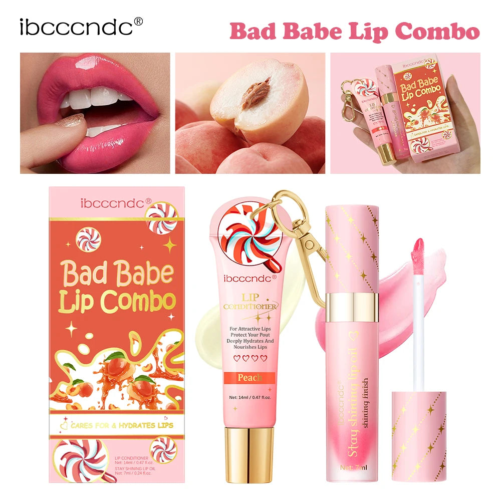 Lip Oil Lipstick Set Lightweight Peach Flavor Lipgloss Lip Deeply Moisturizing Long Lasting Hydration Lip Makeup Cosmetics Peaceful Pleasures Health and Wellness