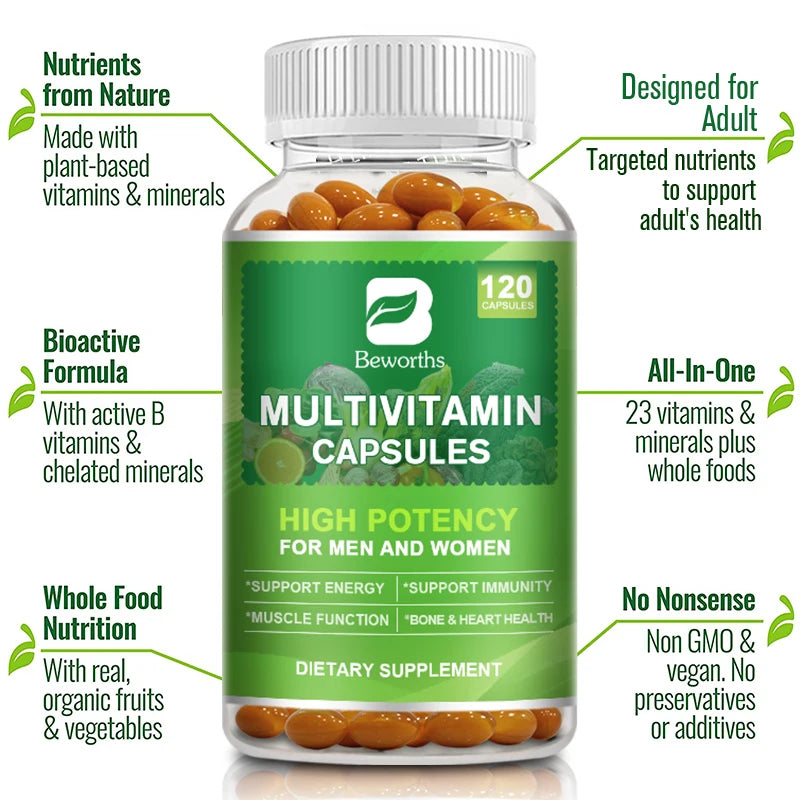 BEWORTHS Multivitamin Capsules – Energy, Brain, Heart & Immune Support Dietary Supplement Peaceful Pleasures Health and Wellness