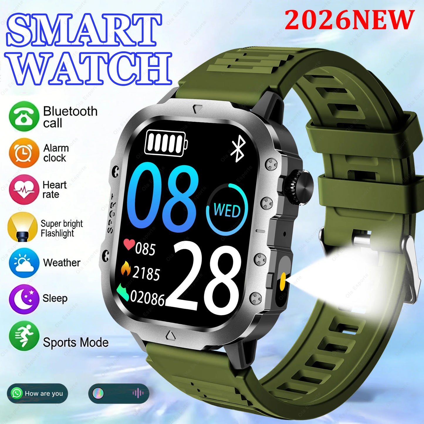 Military Smart Watch Men's Outdoor Sports Waterproof Watch 2.01" HD Touch Screen Voice Bluetooth Call GPS Tracking Smartwatch Peaceful Pleasures Health and Wellness