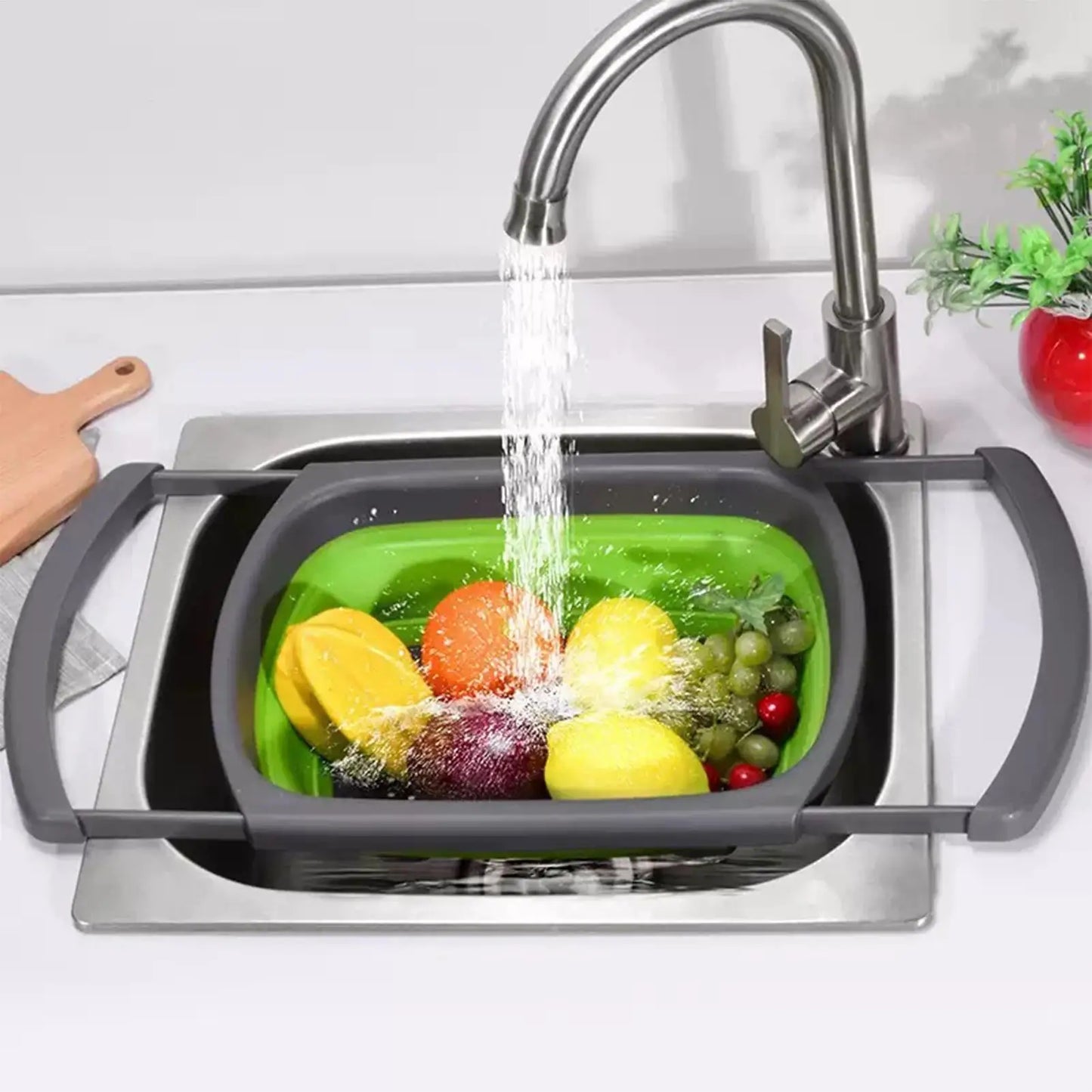 Folding Vegetable Draining Basket for Kitchen, Foldable Colander with Extendable Handles Kitchen Colander Drainer Basket for Peaceful Pleasures Health and Wellness