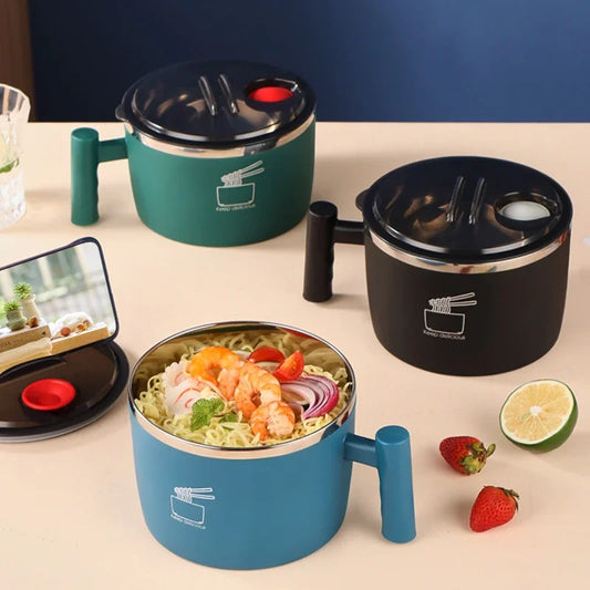 Stainless Steel Bowl With Lid For Instant Noodles Sealed And Portable Drain Bowl For Kitchen Utensils Instant Noodle Partner Peaceful Pleasures Health and Wellness