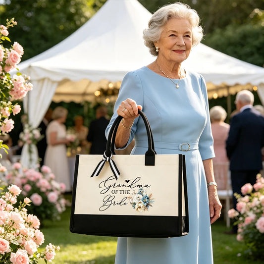 Grandma of the Bride Canvas Tote Bag | Blue Floral Wedding Gift Canvas Tote Bag Peaceful Pleasures Health and Wellness