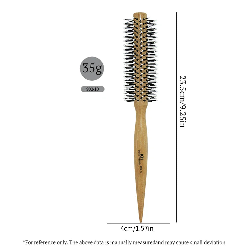 Natural Wood Round Barrel Hair Comb – Anti-Static Brush