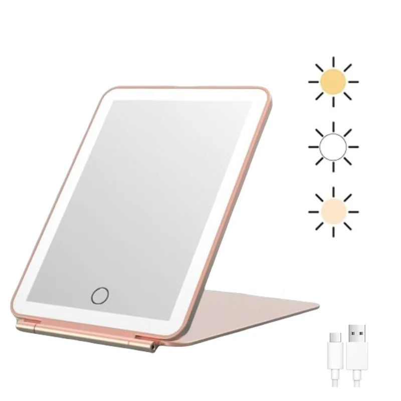 Rechargeable travel makeup mirror, portable lighted beauty mirror, 3 color lighting, dimmable touch screen, makeup vanity mirror Peaceful Pleasures Health and Wellness Pink