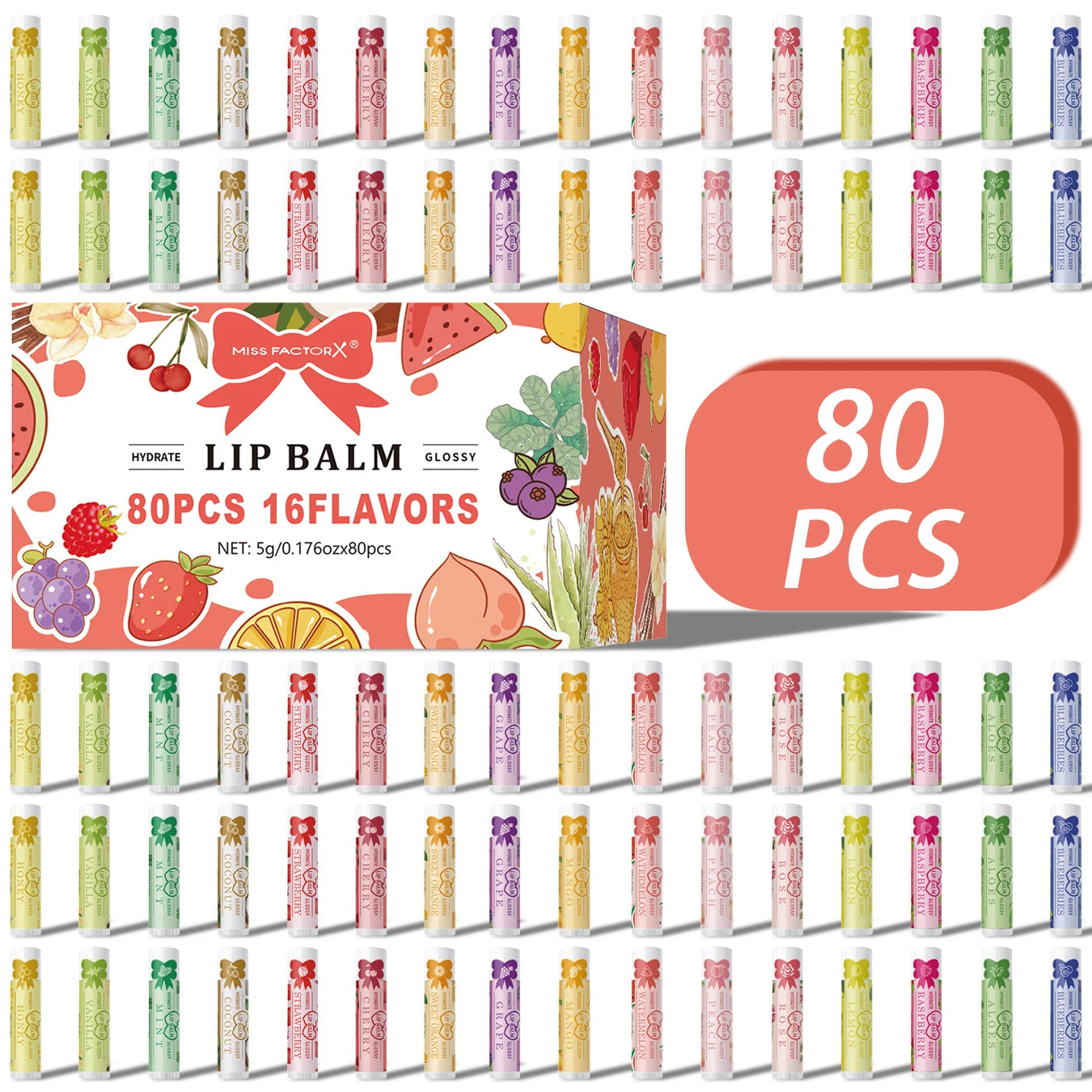 80PCS advanced gift set lipstick set -16 flavors, moisturizing, nourishing, shiny, natural formula Peaceful Pleasures Health and Wellness