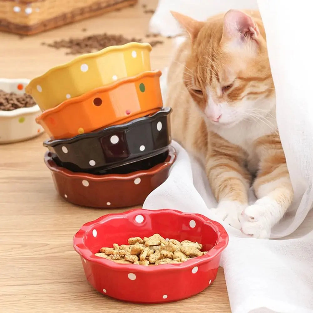 Anti-Tip Ceramic Cat & Dog Food Bowl | Wave Dot Feeder