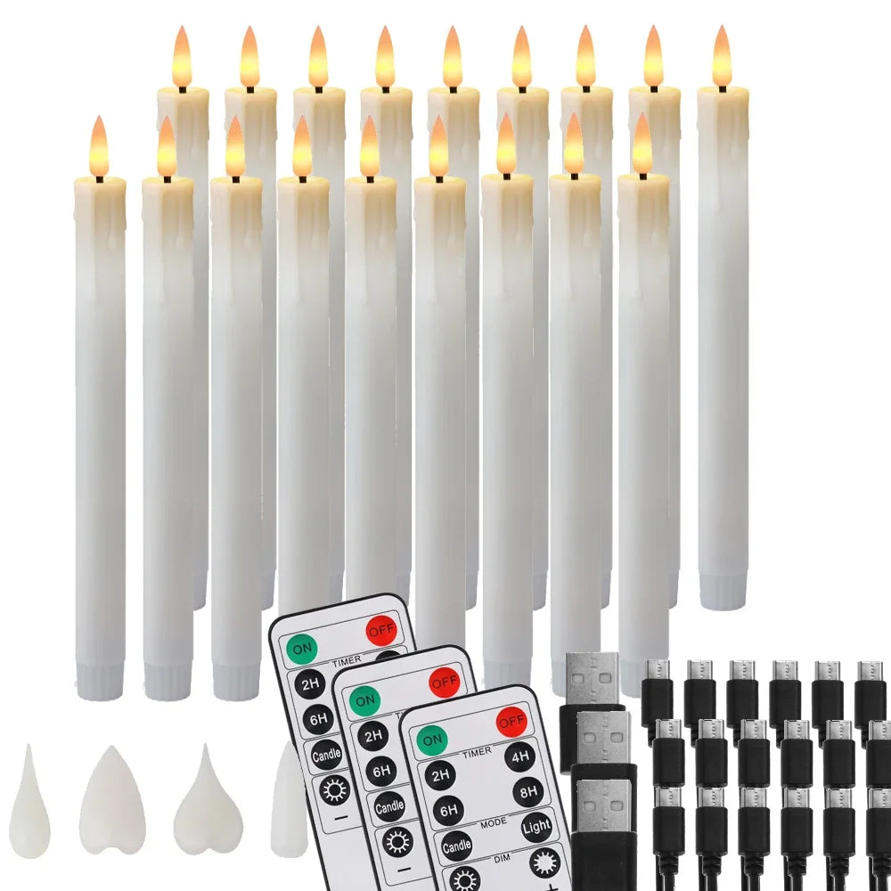 12/24pc Pack LED Rechargeable Flameless Taper Candle Battery Operated with Remote Electric Tea Light Christmas Window Home Decor Peaceful Pleasures Health and Wellness 18Pcs White