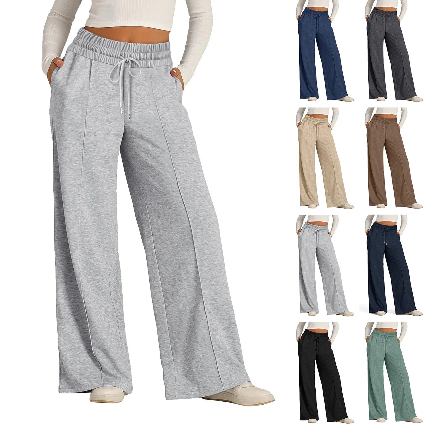 Women's High Waist Wide Leg Fleece Jogger Sweatpants