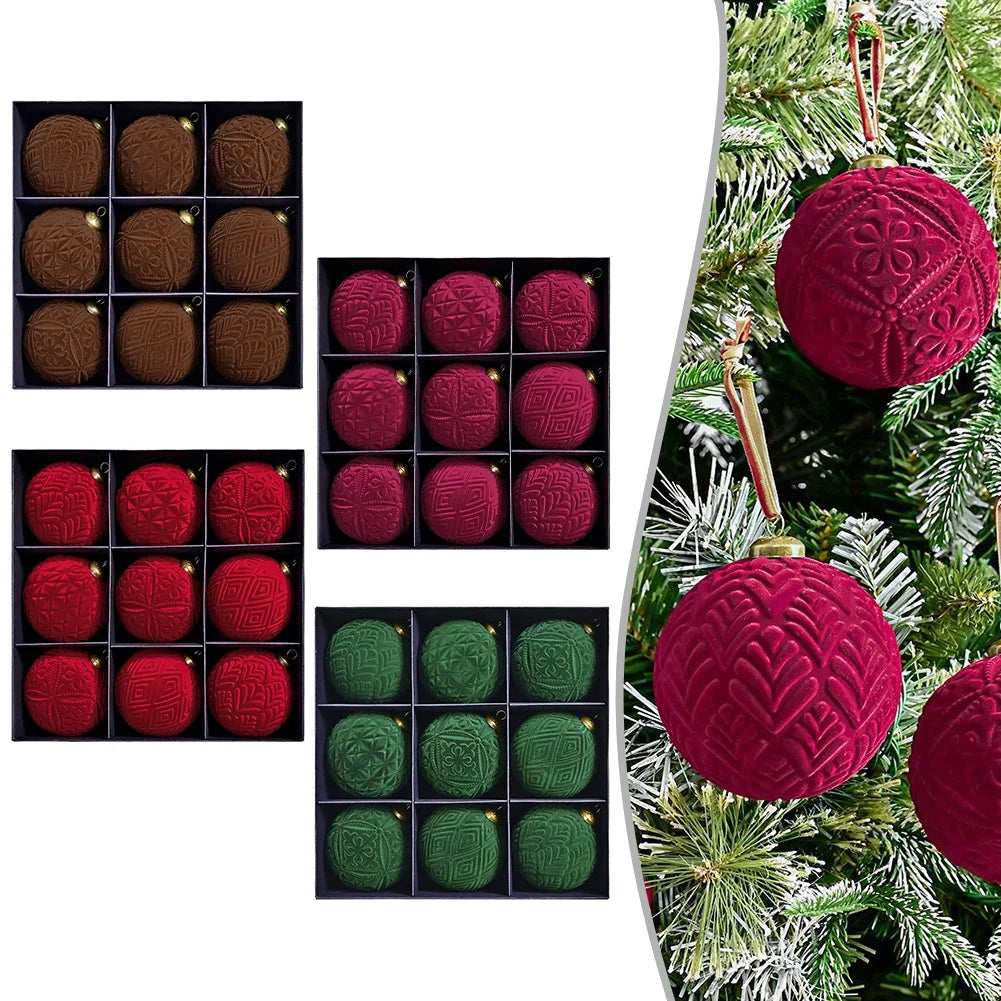 9-Pack Velvet Christmas Ball Ornaments 10cm | Tree & Home Decor
