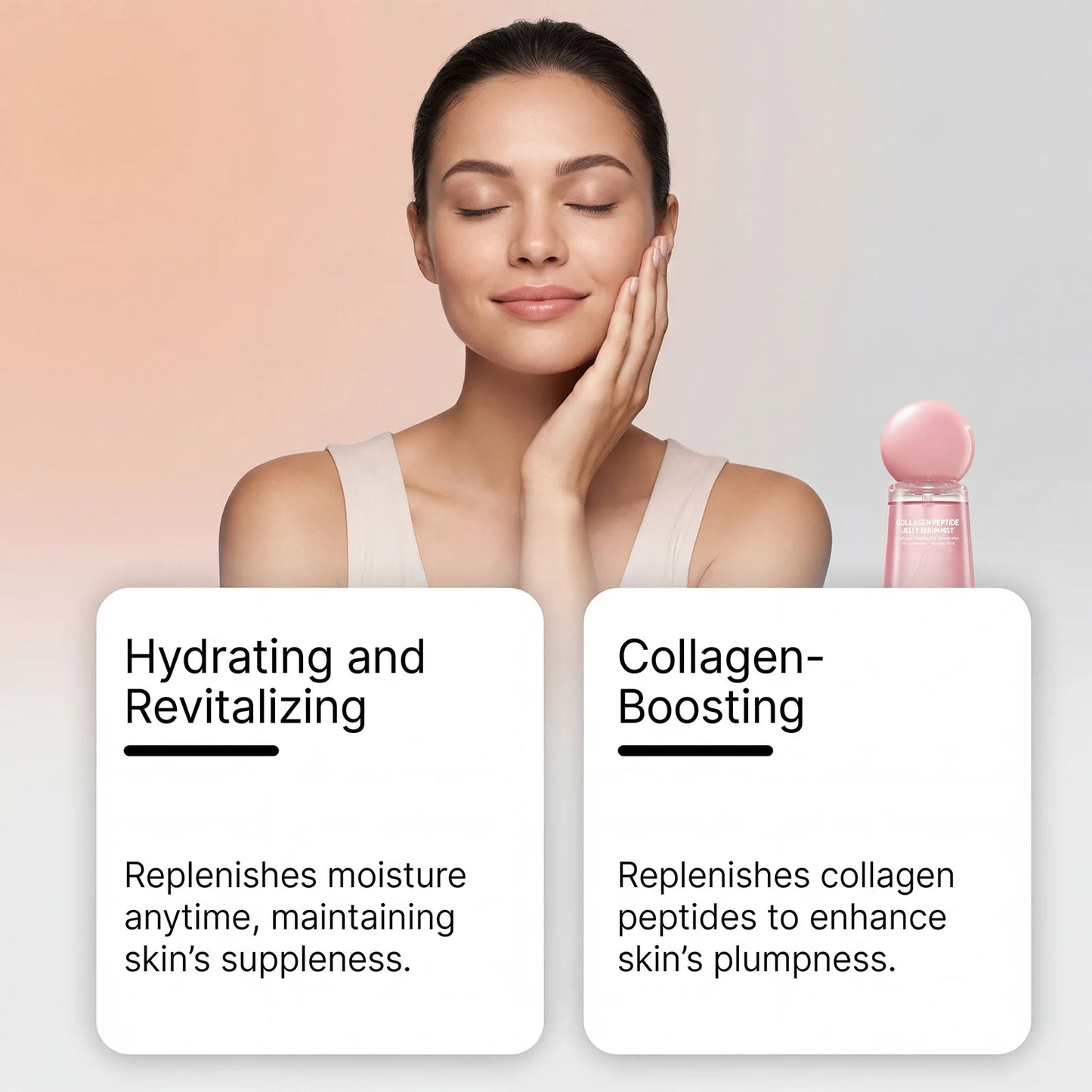Collagen Peptides Jelly Serum Mist Brighten Skin Tone Smooth Dry Lines Hydrating Face Reduce Roughness Tighten Pores Face Spray Peaceful Pleasures Health and Wellness