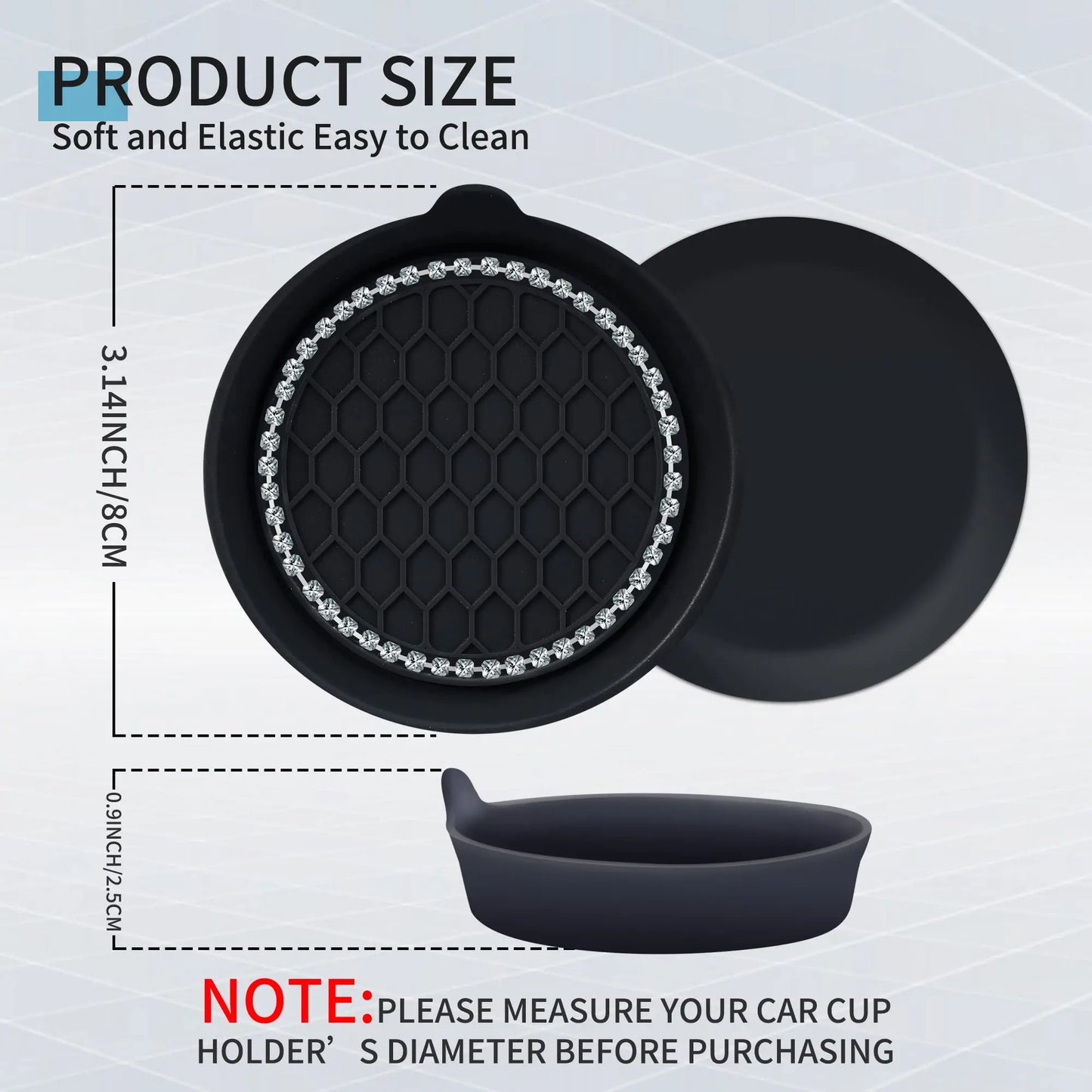 Bling Rhinestone Car Cup Holder Coasters | Non-Slip Rubber Pads
