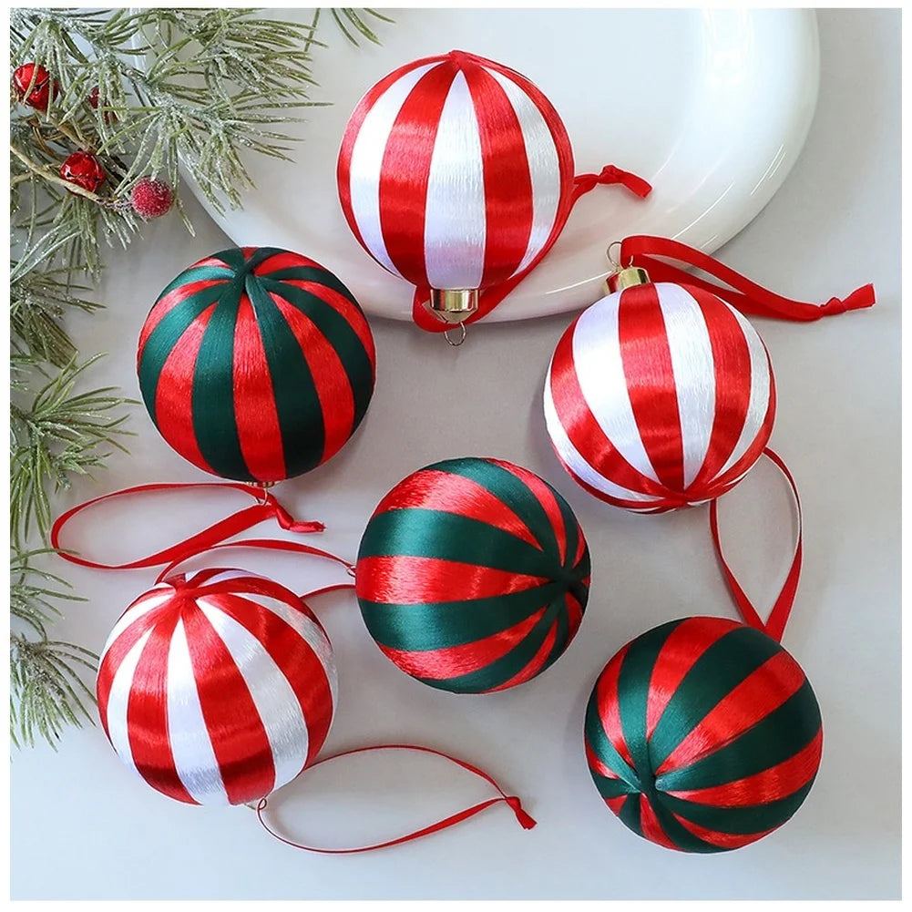 Christmas Tree Ornaments DIY Wrapping Ball Decoration Red Green White