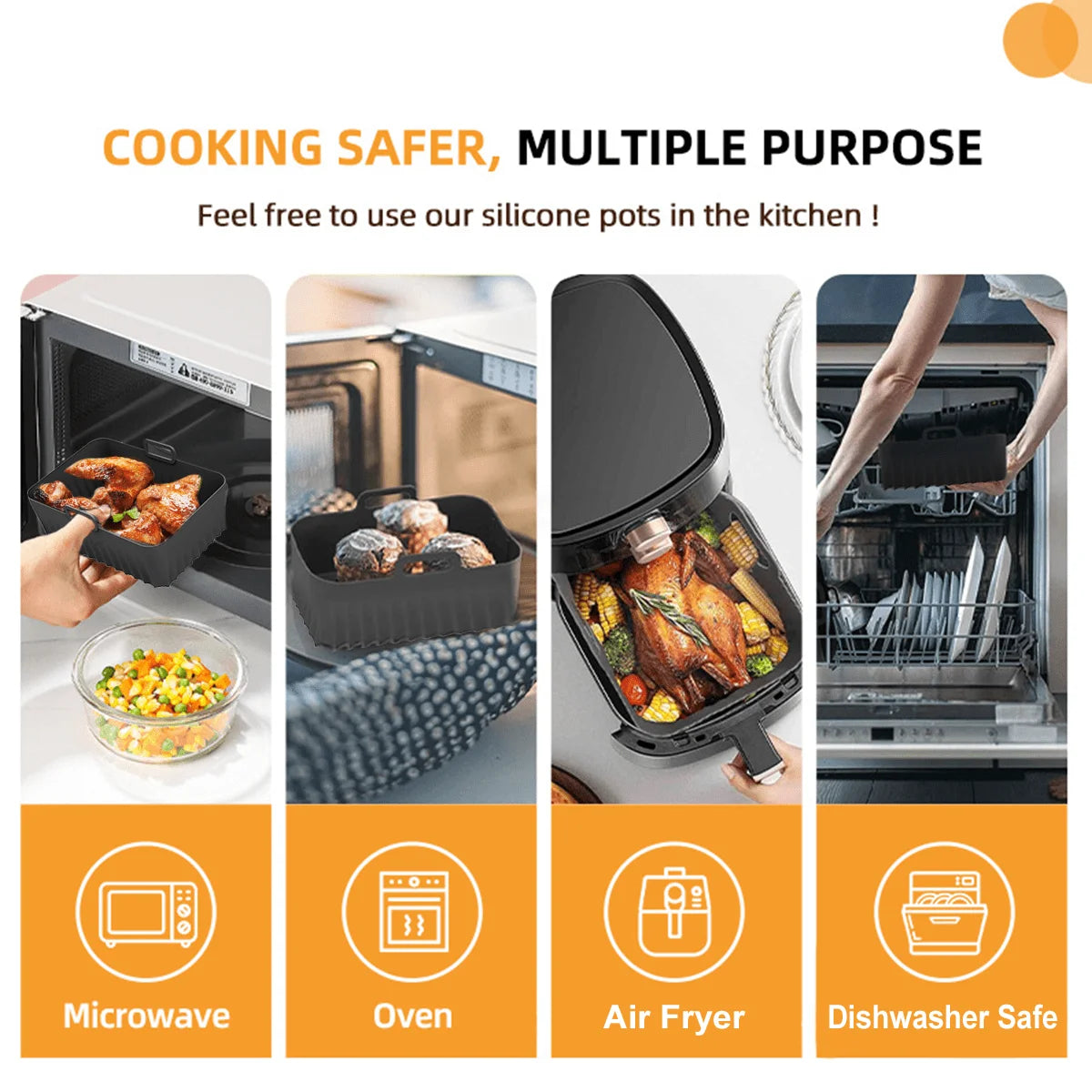 Leeseph Air Fryer Silicone Liners, Reusable Non-Stick Pot Oven Liner Baking Tray, Air Fryer Basket Air Fryer Accessories Peaceful Pleasures Health and Wellness