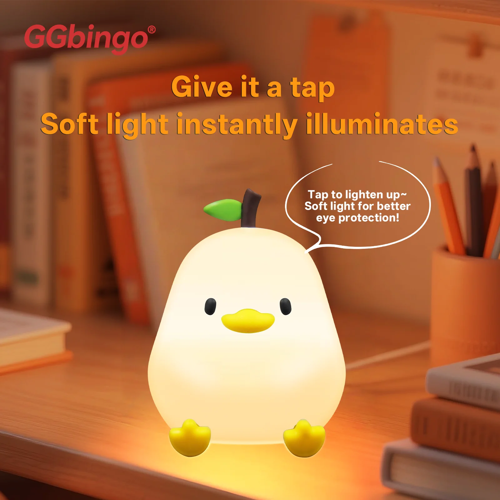 Cute Pear Night Light 7-Color Dimmable Touch-Controlled Night Light Silicone Stress Reducing Pat Duck Lamp USB Rechargeable Peaceful Pleasures Health and Wellness
