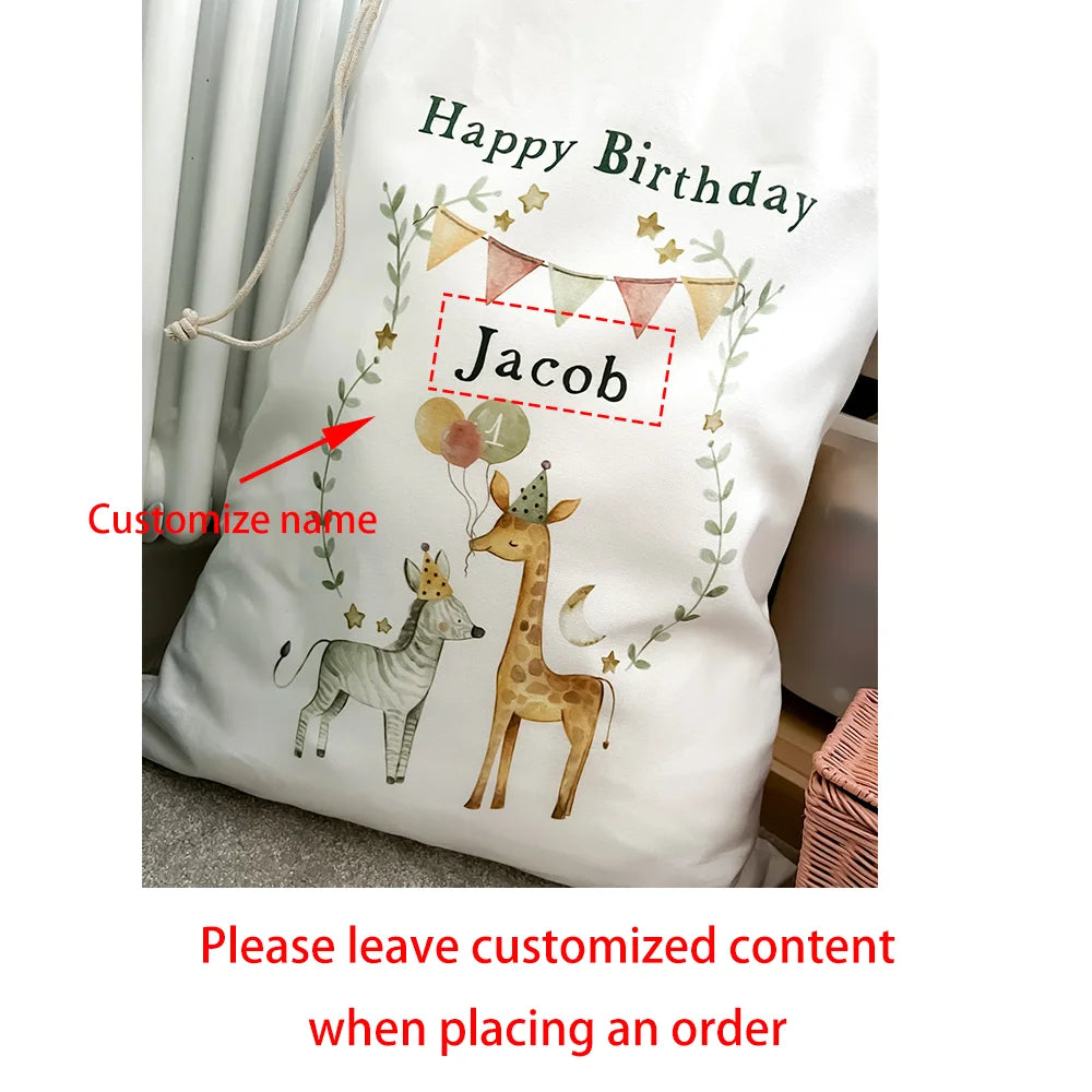 Personalised Safari Jungle Animals Large Drawstring Gift Bag