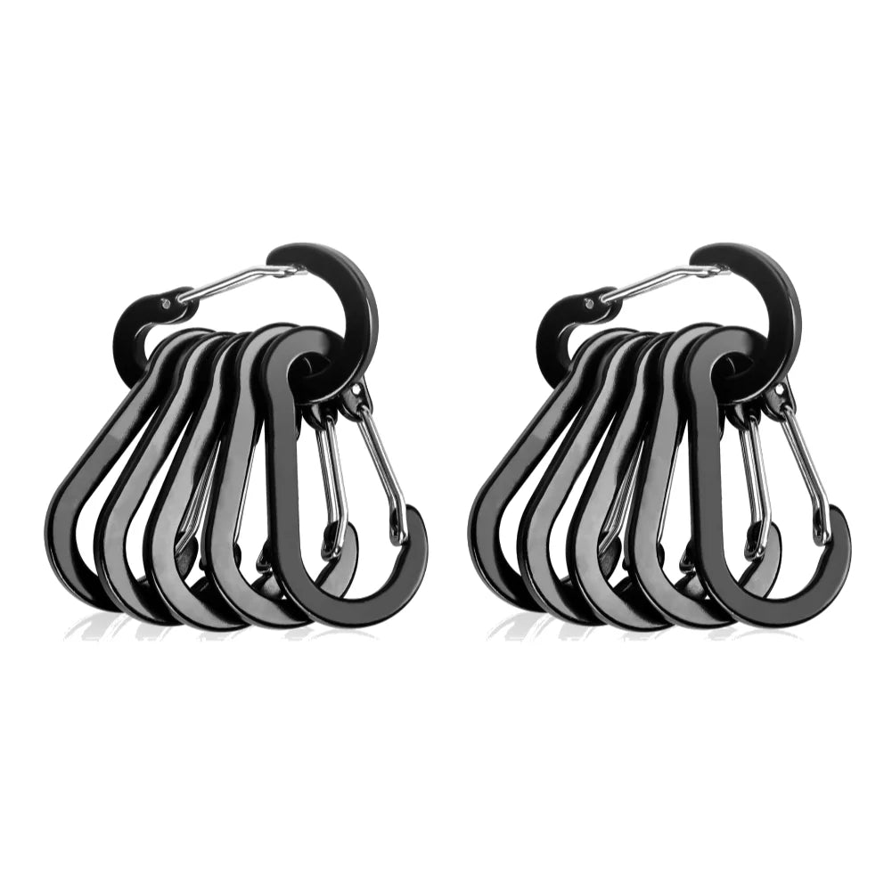 6/12Pcs Aluminum Alloy Carabiner Keychain Outdoor Camping Climbing Hiking Snap Clip Lock Buckle Hook Fishing Accessories Peaceful Pleasures Health and Wellness Black 12PCS