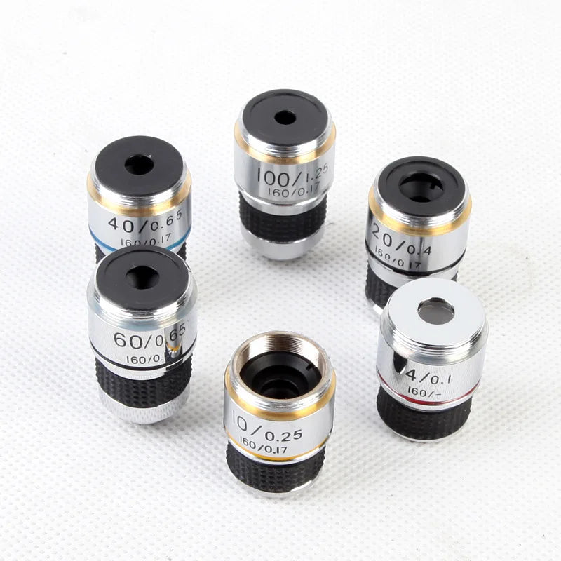 185 4X 10X 20X 40X 100X Biological Microscope Achromatic Objective Lens Microscope Lens Adapters Compact Objective Lens Durable Peaceful Pleasures Health and Wellness 4x