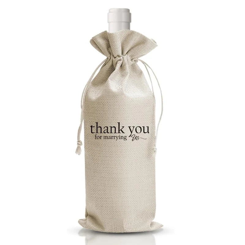 Thank You for Marrying Us Drawstring Wine Bag | Wedding Gift Wine Gift Bag Peaceful Pleasures Health and Wellness wine bag 35.5x16cm