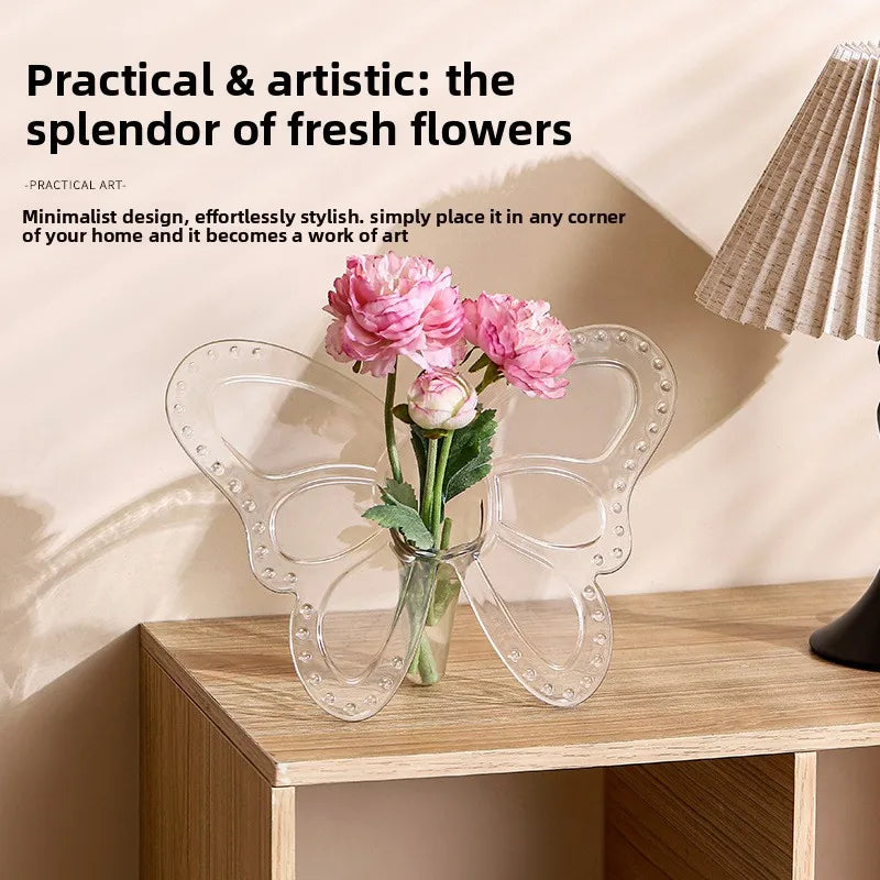 Clear Acrylic Butterfly Frame Vase – Art Deco Decor for Consoles, Desktops & Housewarming Gifts