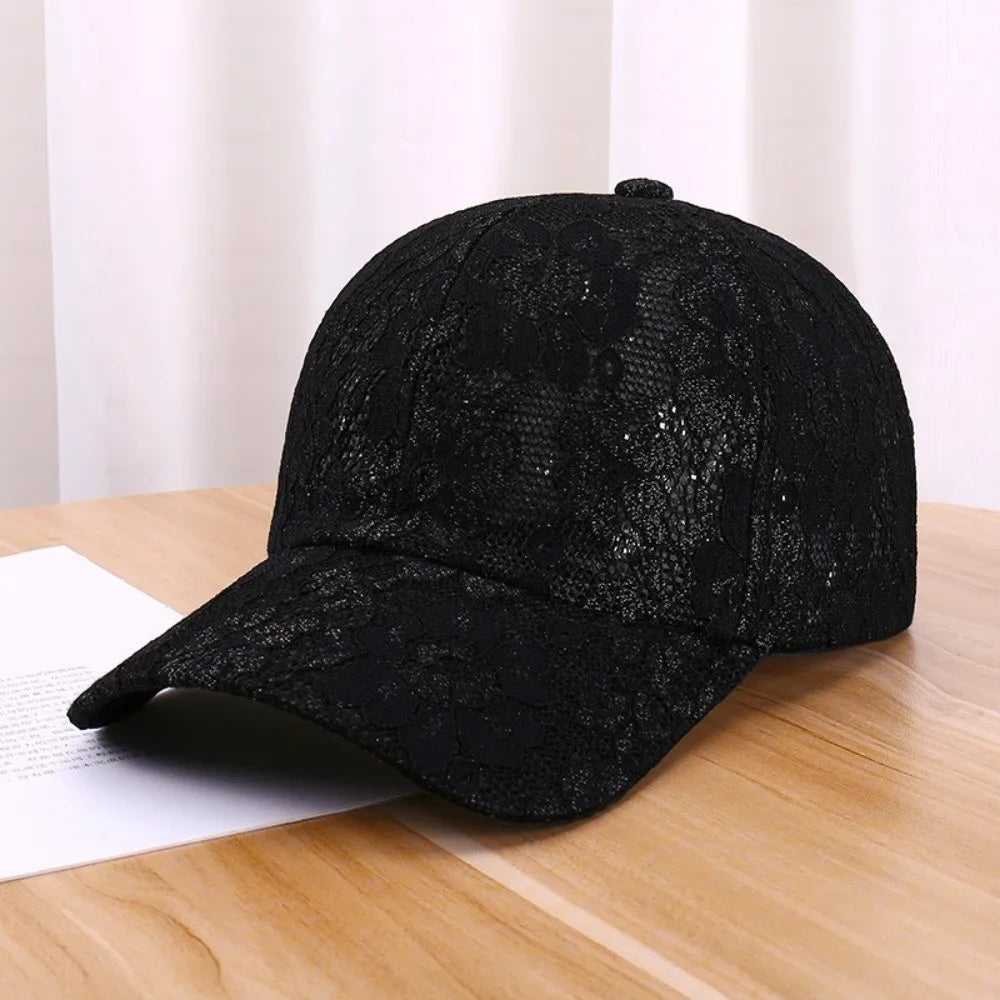 Floral Lace Baseball Cap – Breathable Mesh Sun Hat for Women