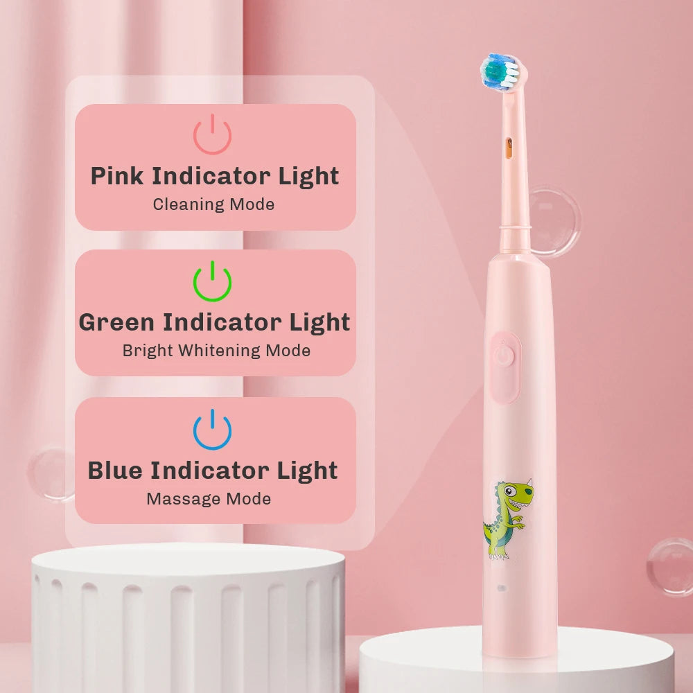 Rechargeable Smart Toothbrush for Children Cleaning Whitening & Massage 3 Modes IP67 Electric Cartoon Toothbrush 2-Min Timer Peaceful Pleasures Health and Wellness