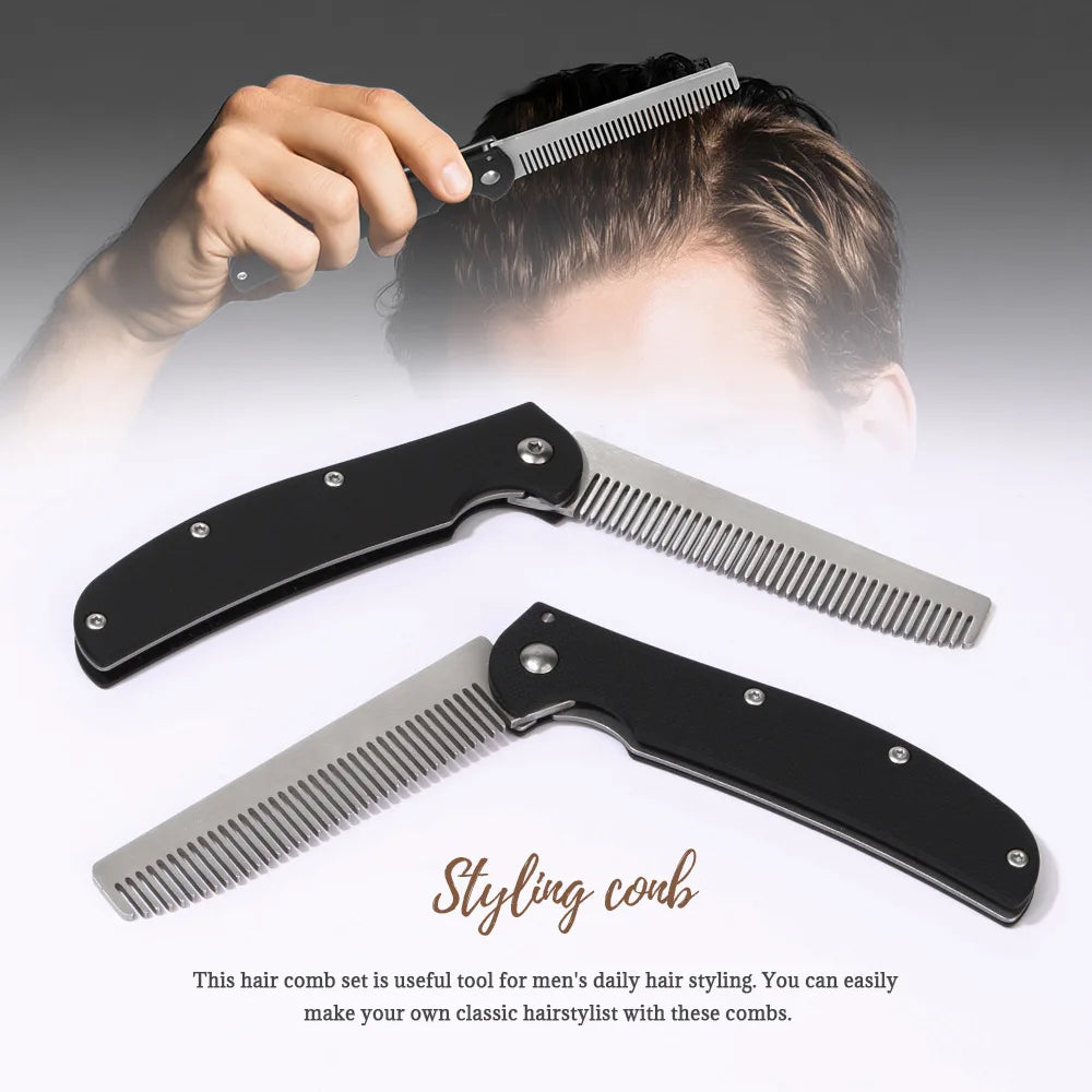Metal Folding Beard Comb Dual-Purpose Hair & Mustache Styling Tool, Compact Travel Grooming Kit Barber-Grade Home Essentials Peaceful Pleasures Health and Wellness