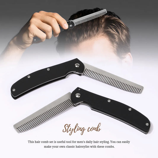 Metal Folding Beard Comb Dual-Purpose Hair & Mustache Styling Tool, Compact Travel Grooming Kit Barber-Grade Home Essentials Peaceful Pleasures Health and Wellness