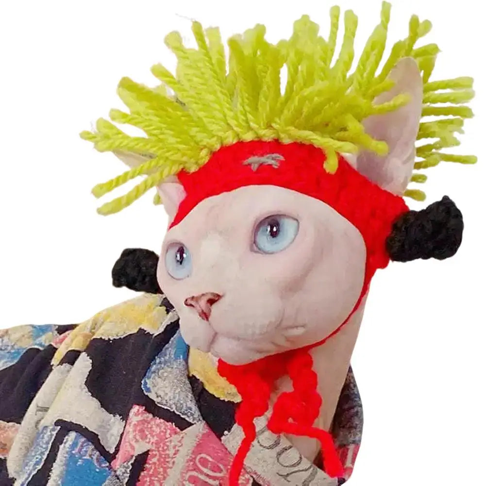 Funny Pet Hat Sphynx Devon Rex Cat Dog Headwear Punk Reggae Rock Style Cosplay Costume Decoration Accessory Peaceful Pleasures Health and Wellness M red
