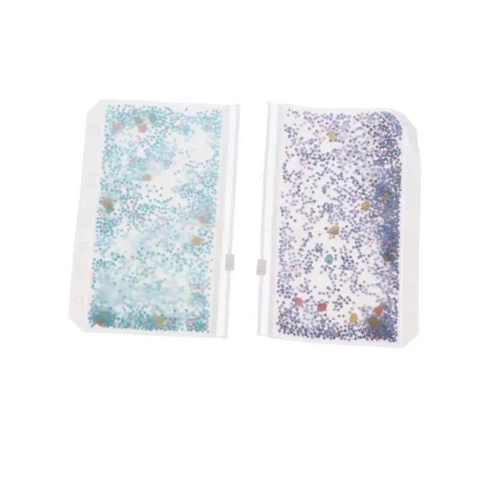 School Stationery Creativity Glitter Sequins Loose Leaf Zipper PVC Handbook A5/A6 Binder Storage Pouch Inner Pocket File Holder Peaceful Pleasures Health and Wellness