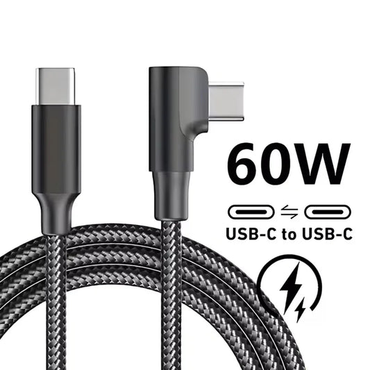 60W USB-C 90° Fast Charge Cable | iPhone 15 16 17 MacBook iPad USB-C Charging Cable Peaceful Pleasures Health and Wellness black 2m
