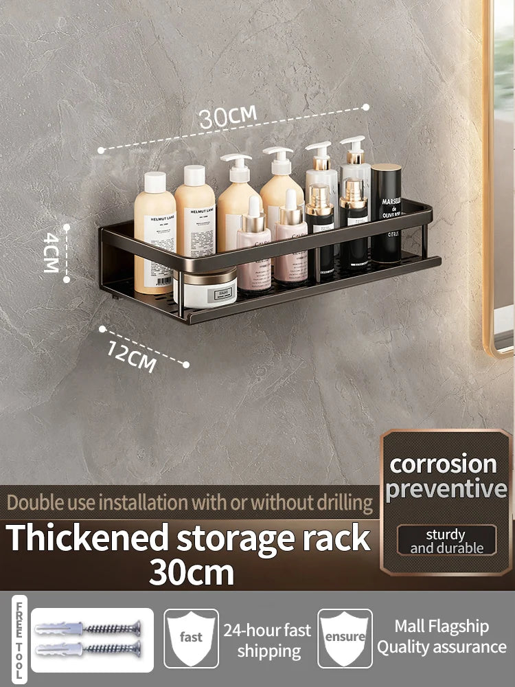 Wall-Mounted Bathroom Shelf & Towel Rack | Metal Storage Organizer