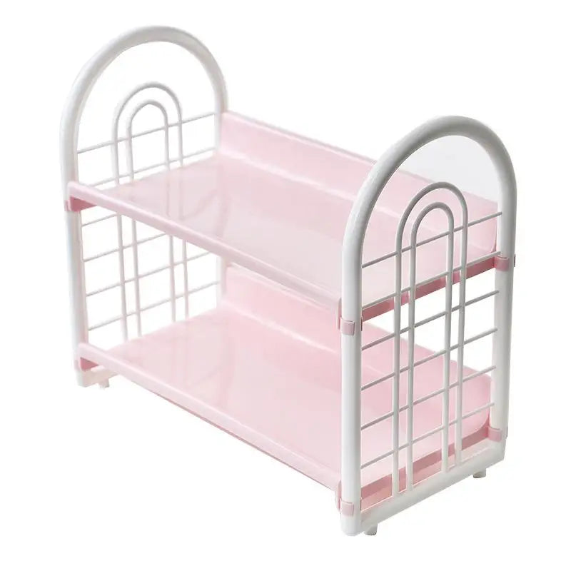 Double Layer Multi-Functional Plastic Desktop Organizer Shelf For Cosmetics, Bedroom, And Dormitory Accessories Peaceful Pleasures Health and Wellness Pink