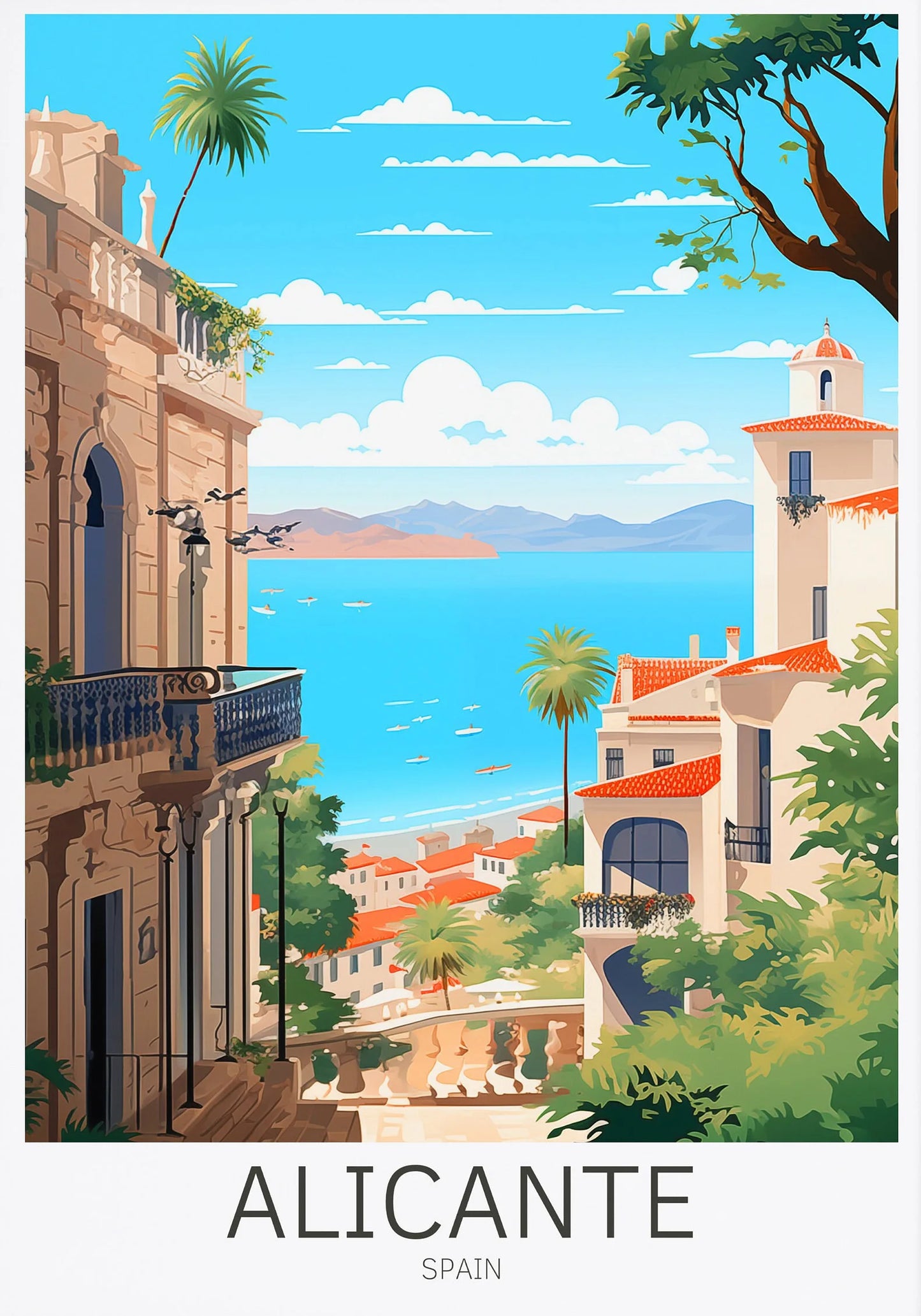 Spain Travel Poster Canvas Print | Barcelona Madrid Granada Wall Art