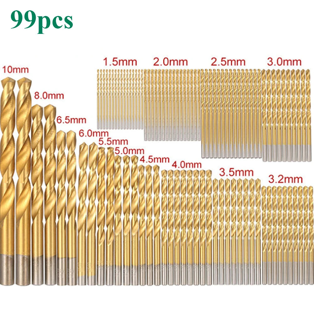 99-Pc Titanium HSS Twist Drill Bit Set 1/16"–1/4" for Wood Peaceful Pleasures Health and Wellness