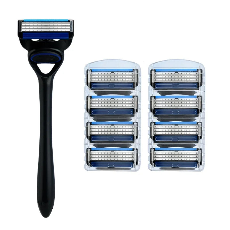 Men's 6-Blade Safety Razor | Replaceable Stainless Steel Head