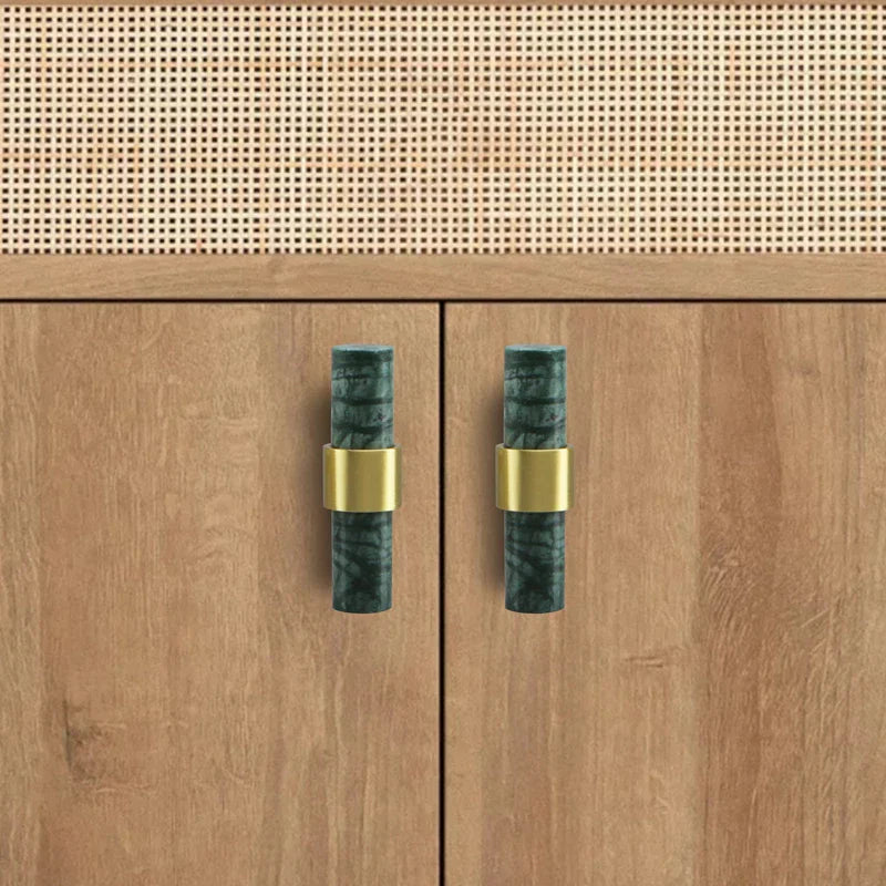 Green Marble & Black Brass Cabinet Drawer Pull Handle Knob