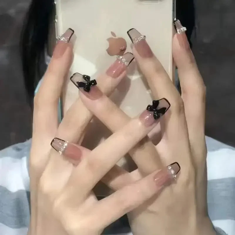 Pink Fake Nails Press on Nail Designs Art Long Tips False Forms with Glue Stick Stickers Reusable Set Acrylic Artificial Peaceful Pleasures Health and Wellness 2