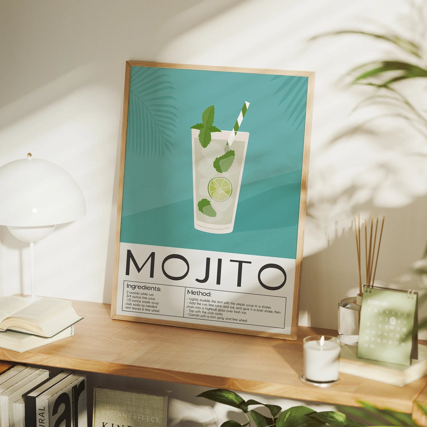 Minimalist Mojito Cocktail Canvas Wall Art Print | Bar Decor