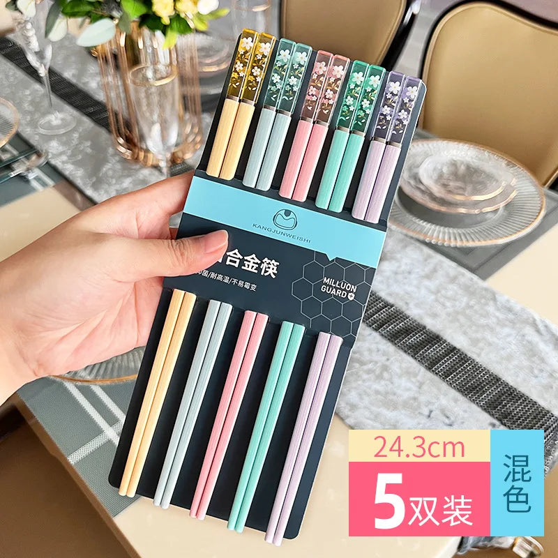 New Antibacterial Alloy Chopsticks Household Morandi Color Non Slip Mildew Proof High Appearance Chopsticks Household Chopsticks Peaceful Pleasures Health and Wellness F