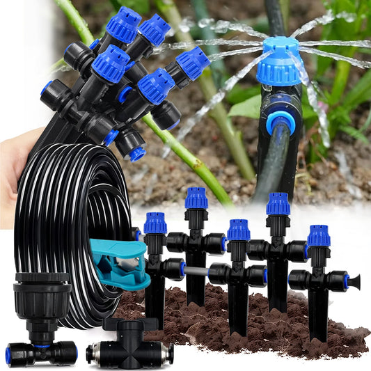 Garden Irrigation Watering Kit 6mm Quick Push Slip Lock 1/4" Outdoor Drip Sprayer 8-hole Dripper with Stake Adjustable Sprinkler Peaceful Pleasures Health and Wellness
