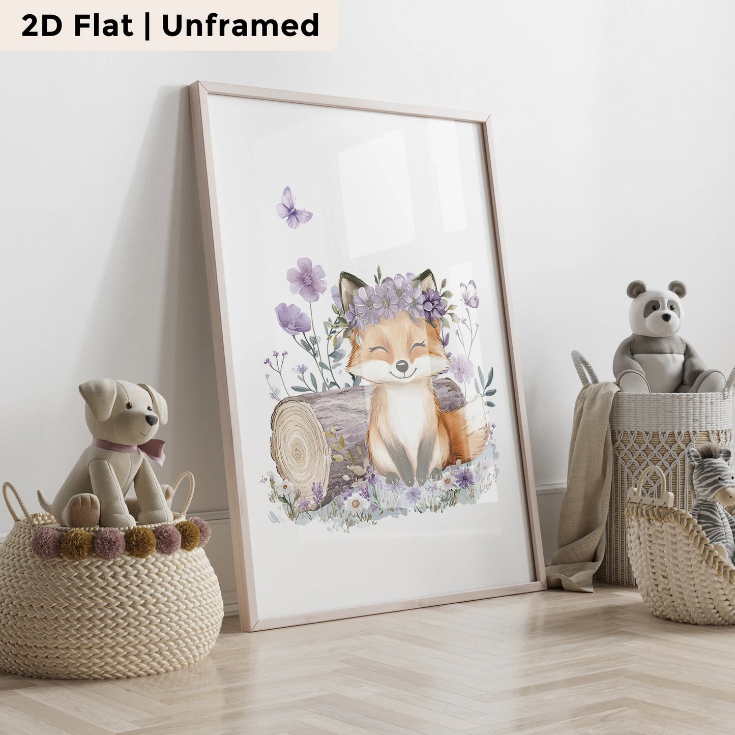 3-Piece Cartoon Purple Fox Canvas Wall Art | Kids Room Decor