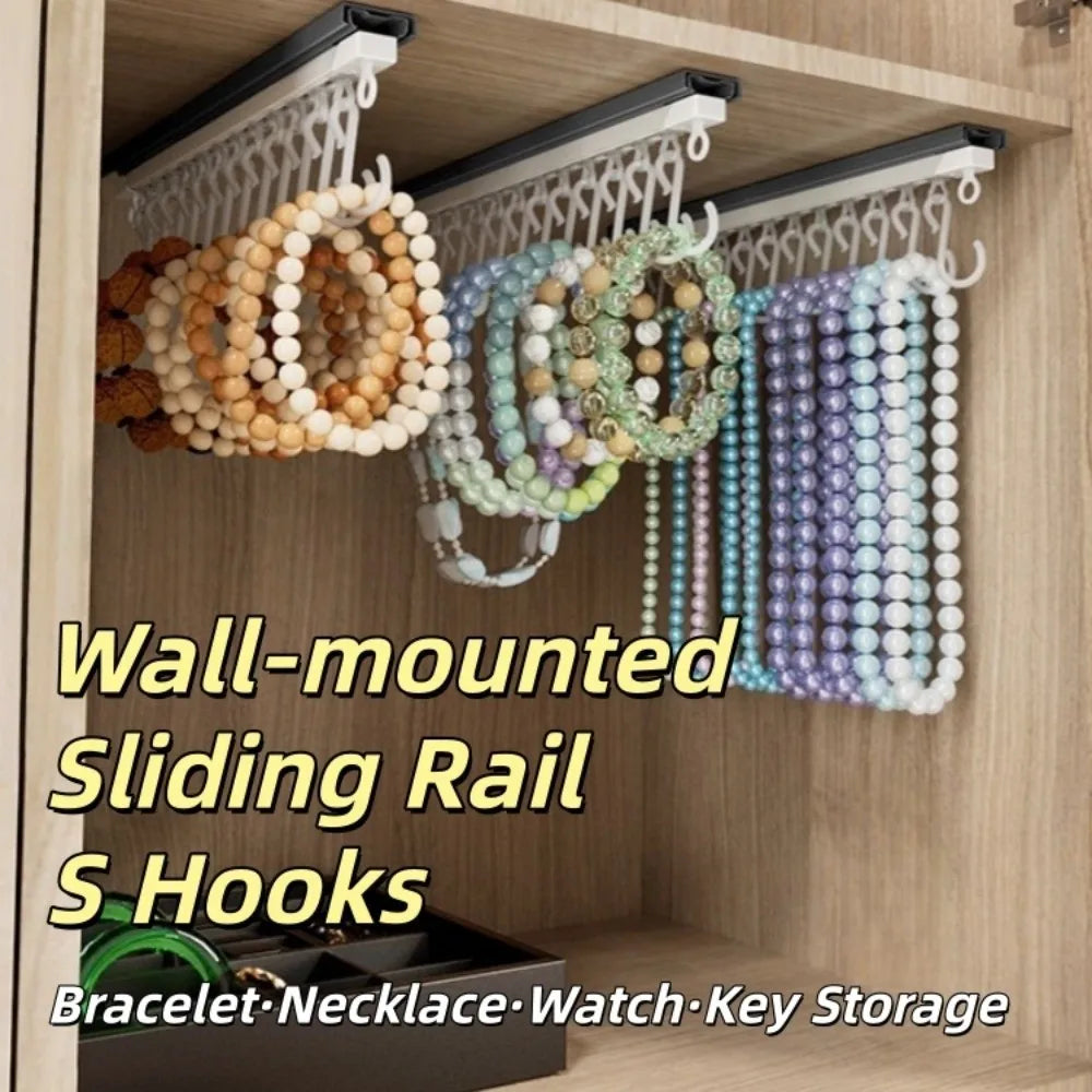 Sliding Rail S Hooks – No-Drill Wall Jewelry Organizer 30cm
