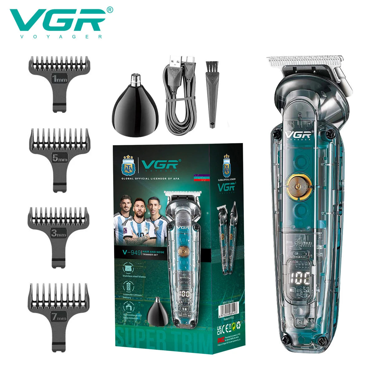 VGR 949 NEW Hair Clipper Cordless Hair Trimmers Rechargeable Digital Display Haircut Machine Transparent Barber Hair Clipper Peaceful Pleasures Health and Wellness 949 usb